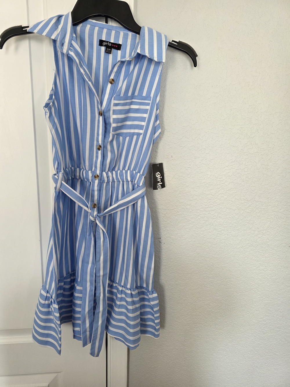 Blue & White Striped Belted Shirt Dress